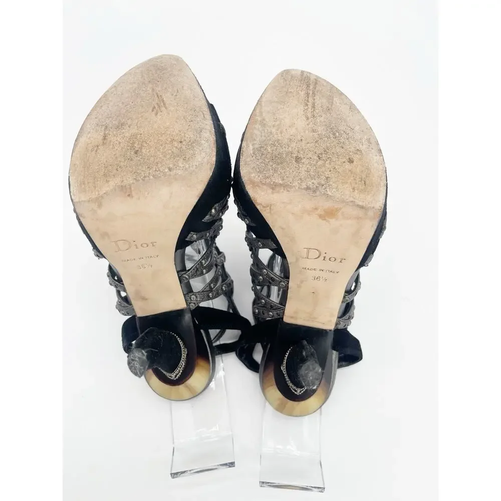 Dior Fall 2009 Runway Galliano Gunmetal Black Studded Caged Sandals EU 36.5
